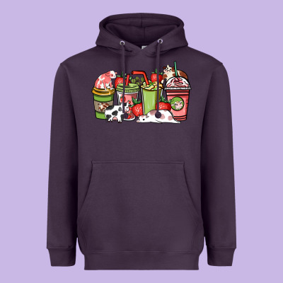 Cow And Strawberry Coffee Cups Heavyweight Hoodie Designed By Nancycooperartshop