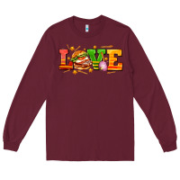 Burgundy love with hamburger Long Sleeve Tee - AdoDesignShop