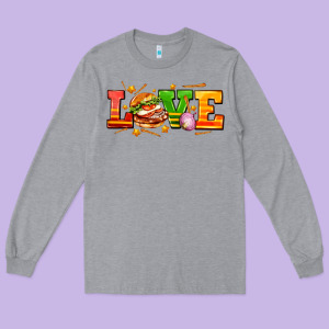 Love With Hamburger Long Sleeve Tee Designed By Adodesignshop
