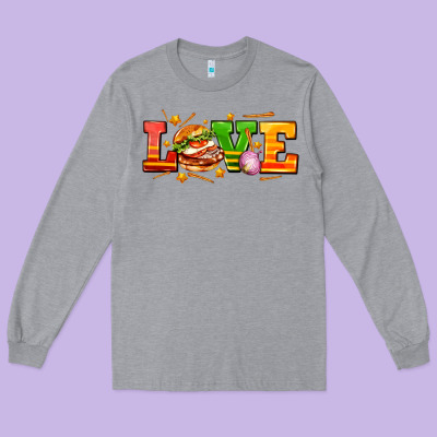 Love With Hamburger Long Sleeve Tee Designed By Adodesignshop