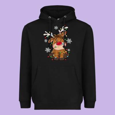 Christmas Reindeer Heavyweight Hoodie Designed By Maliassmallbusiness
