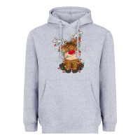 Heather Grey Christmas reindeer Heavyweight Hoodie - MaliasSmallBusiness
