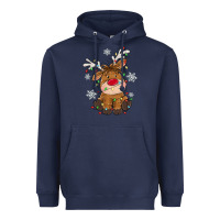 Navy Christmas reindeer Heavyweight Hoodie - MaliasSmallBusiness