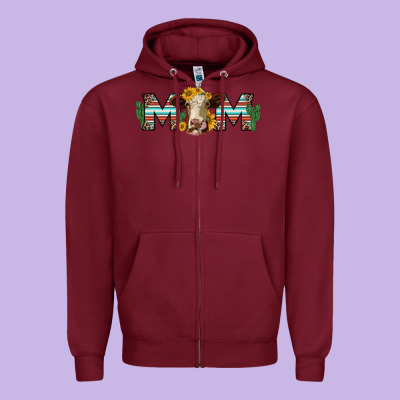 Sunflower Hereford Cattle And Cactus  Mom Zipper Hoodie Designed By Jasminsmagicworld