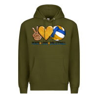 Army Green peace love volleyball Premium Hoodie - AdoDesignShop