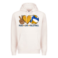 Pale Pink peace love volleyball Premium Hoodie - AdoDesignShop