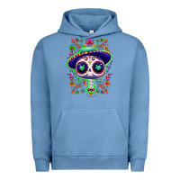 Pigment Pebble Blue Mexican Day of dead sugar skull Urban Hoodie - NancyCooperArtShop