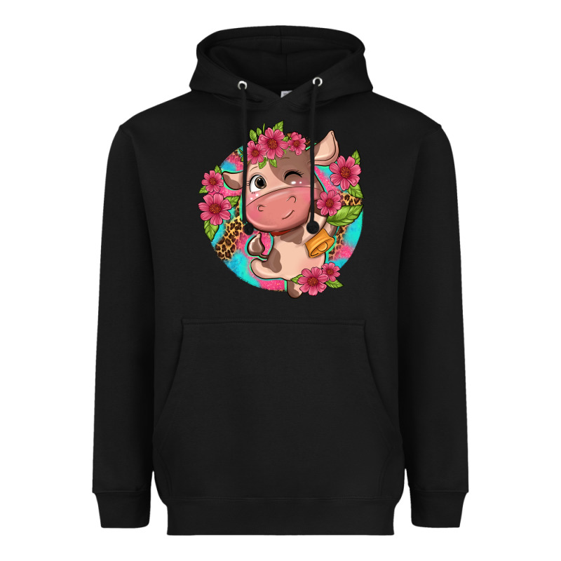Cute Cow Pink Flowers And Leopard Pattern Heavyweight Hoodie by NancyCooperArtShop | Teevron