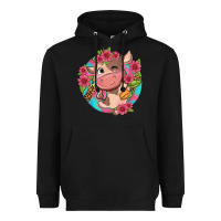 Black cute cow pink flowers and leopard pattern Heavyweight Hoodie - NancyCooperArtShop