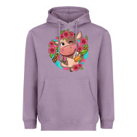 Lavender cute cow pink flowers and leopard pattern Heavyweight Hoodie - NancyCooperArtShop