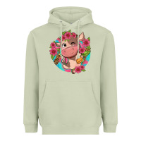 Matcha cute cow pink flowers and leopard pattern Heavyweight Hoodie - NancyCooperArtShop