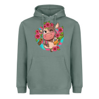 Sage cute cow pink flowers and leopard pattern Heavyweight Hoodie - NancyCooperArtShop