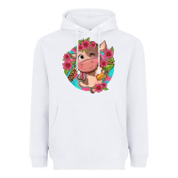 White cute cow pink flowers and leopard pattern Heavyweight Hoodie - NancyCooperArtShop