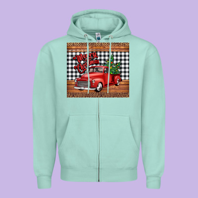 Merry Christmas Truck Zipper Hoodie Designed By Jasminsmagicworld