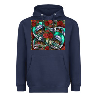 Navy floral american football  helmet Heavyweight Hoodie - NancyCooperArtShop