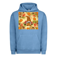 Pigment Pebble Blue Fall Pumpkins and Gnome with Leopard Urban Hoodie - texasbilliewilder