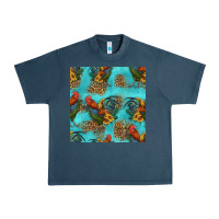 Rooster And Sunflowers Seamless Pattern Urban Heavy Tee | Teevron