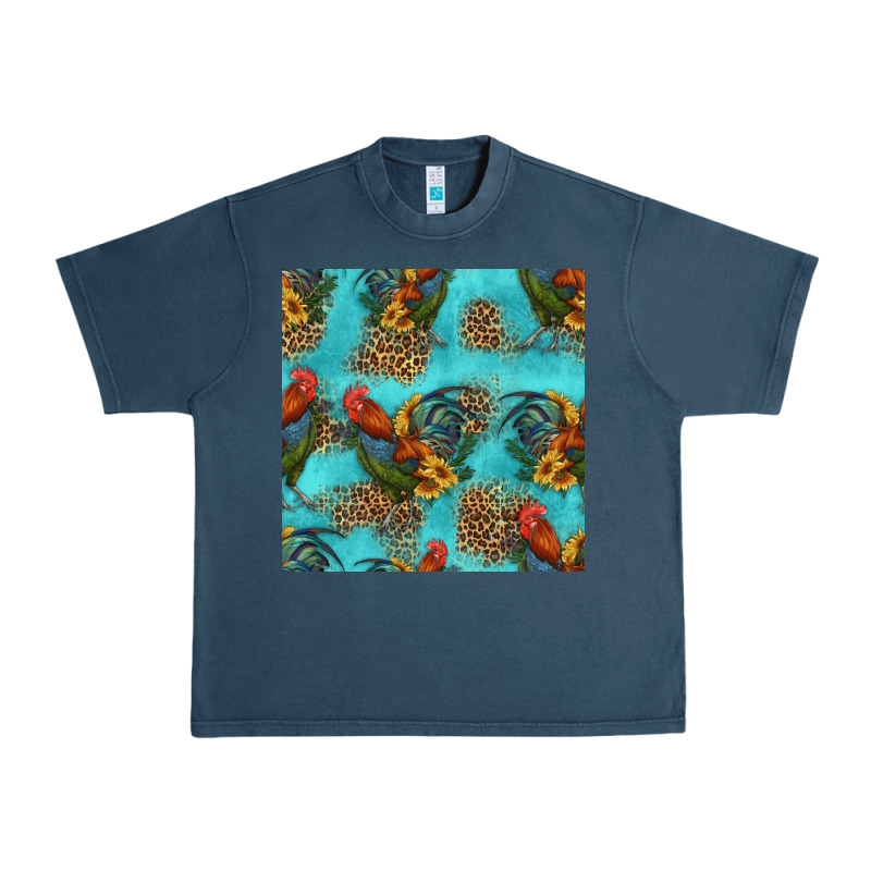 Rooster And Sunflowers Seamless Pattern Urban Heavy Tee by HRA Design Shop | Teevron
