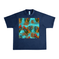 Navy rooster and sunflowers seamless pattern Urban Heavy Tee - HRA Design Shop