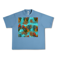 Pebble Blue rooster and sunflowers seamless pattern Urban Heavy Tee - HRA Design Shop