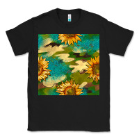 Black camouflage turquoise glitter sunflowers seamless pattern Classic Tee - BundleAndBundleShop