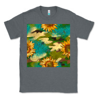 Charcoal Heather camouflage turquoise glitter sunflowers seamless pattern Classic Tee - BundleAndBundleShop
