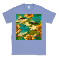 Colony Blue camouflage turquoise glitter sunflowers seamless pattern Classic Tee - BundleAndBundleShop