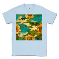 Dusty Blue camouflage turquoise glitter sunflowers seamless pattern Classic Tee - BundleAndBundleShop