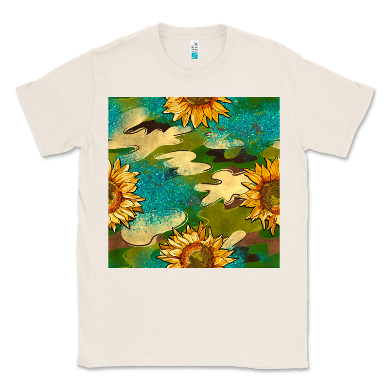 Camouflage Turquoise Glitter Sunflowers Seamless Pattern Classic Tee by BundleAndBundleShop | Teevron
