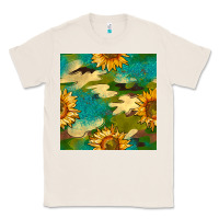 Natural camouflage turquoise glitter sunflowers seamless pattern Classic Tee - BundleAndBundleShop