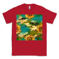Red camouflage turquoise glitter sunflowers seamless pattern Classic Tee - BundleAndBundleShop