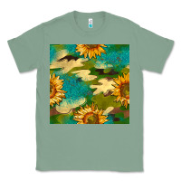 Sage camouflage turquoise glitter sunflowers seamless pattern Classic Tee - BundleAndBundleShop