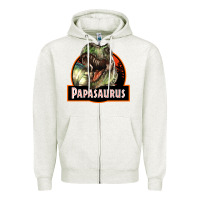 Oatmeal Heather Western Papasaurus Papa Dinosaur Zipper Hoodie - LillyAllenDesigns