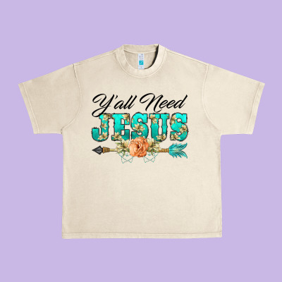 Y'all Need Jesus Arrow Lily Flowers Urban Heavy Tee Designed By Barkaloodesign