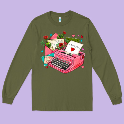 Pink Typewriter And Letters Long Sleeve Tee Designed By Adodesignshop