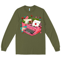 Army Green pink typewriter and letters Long Sleeve Tee - AdoDesignShop