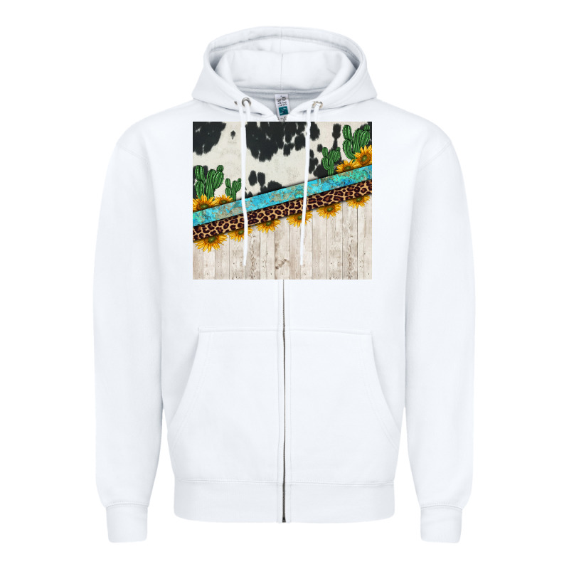 Cowhide Sunflowers Cactus Zipper Hoodie by Jasminsmagicworld | Teevron