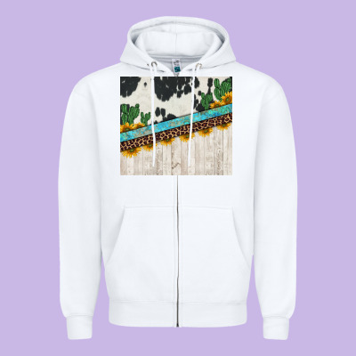 Cowhide Sunflowers Cactus Zipper Hoodie Designed By Jasminsmagicworld