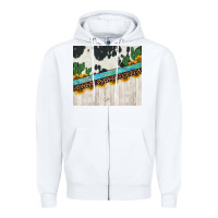 White cowhide sunflowers cactus Zipper Hoodie - Jasminsmagicworld