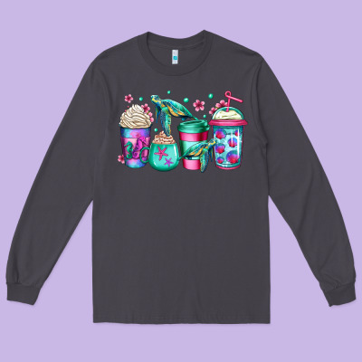 Turtle Coffee Cups Long Sleeve Tee Designed By Jasminsmagicworld