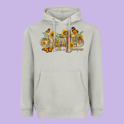 Created With A Purpose With Sunflower And Butterfl Heavyweight Hoodie Designed By Nancycooperartshop