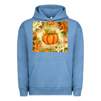 Pigment Pebble Blue Fall Pumpkins with Flowers Urban Hoodie - texasbilliewilder