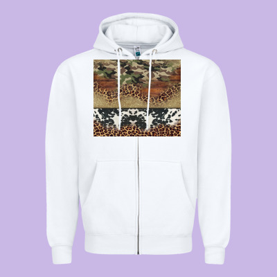 Cowhide Leopard Camouflage Zipper Hoodie Designed By Jasminsmagicworld