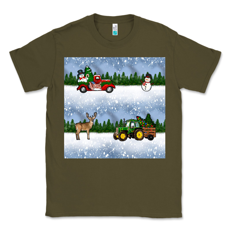 Christmas Snow Truck Seamless Pattern Classic Tee by BundleAndBundleShop | Teevron
