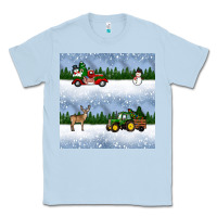 Dusty Blue christmas snow truck seamless pattern Classic Tee - BundleAndBundleShop
