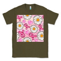 Army Green breast cancer awareness with daisy and heart seamless pattern Classic Tee - BundleAndBundleShop