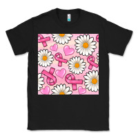 Black breast cancer awareness with daisy and heart seamless pattern Classic Tee - BundleAndBundleShop