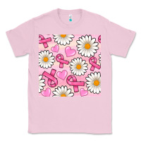 Bubblegum Pink breast cancer awareness with daisy and heart seamless pattern Classic Tee - BundleAndBundleShop