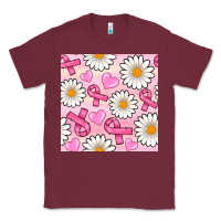 Burgundy breast cancer awareness with daisy and heart seamless pattern Classic Tee - BundleAndBundleShop