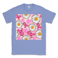 Colony Blue breast cancer awareness with daisy and heart seamless pattern Classic Tee - BundleAndBundleShop